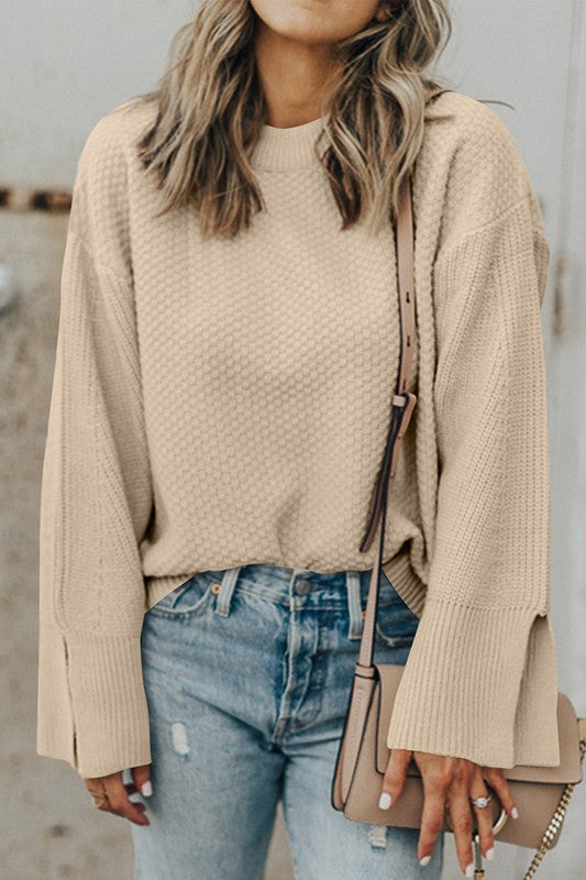 Briar® | Solid knitted sweater with split cuffs and dropped shoulders