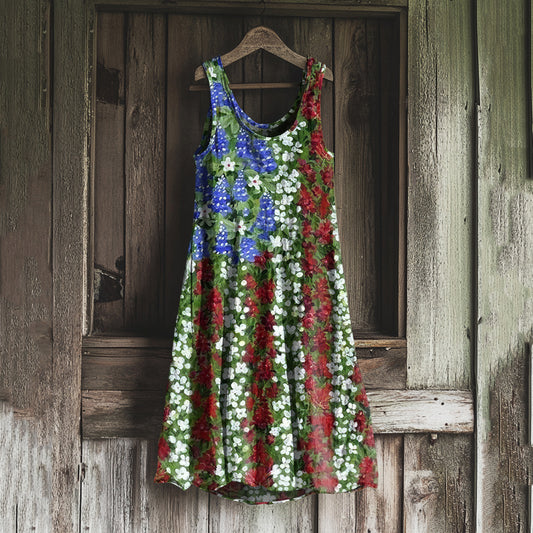 Women's American Independence Day Flag Print Sleeveless Dress artswardrobe