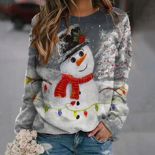 Comstylish Vintage Christmas Snowman Print Sweatshirt