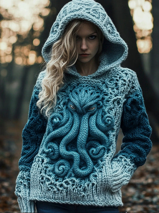Cthulhu Sea Monster Gradient Women's Hooded Icelandic Sweater elevenforest