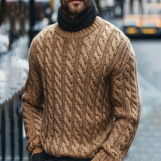 Men's Vintage Chunky Knitting Cable Crew Neck Sweater artswardrobe