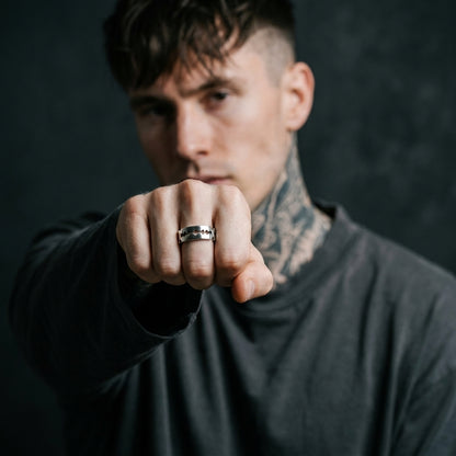 Serrated Blade Cut-Out Silver Band Ring