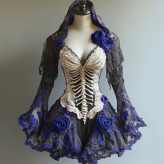 Comstylish Halloween Themed Contrasting Body Art Embroidered Witch Dress