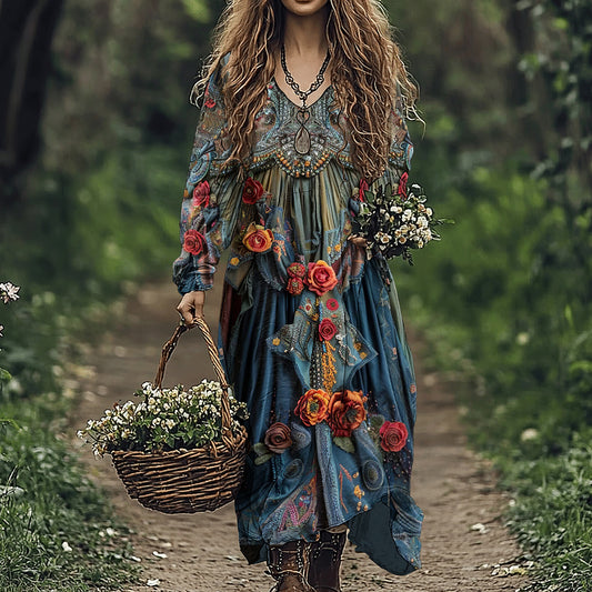 Vintage Floral Print Midi Dress artswardrobe