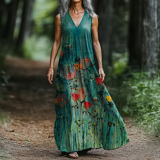 Women's Floral Art Print Cotton Dress artswardrobe