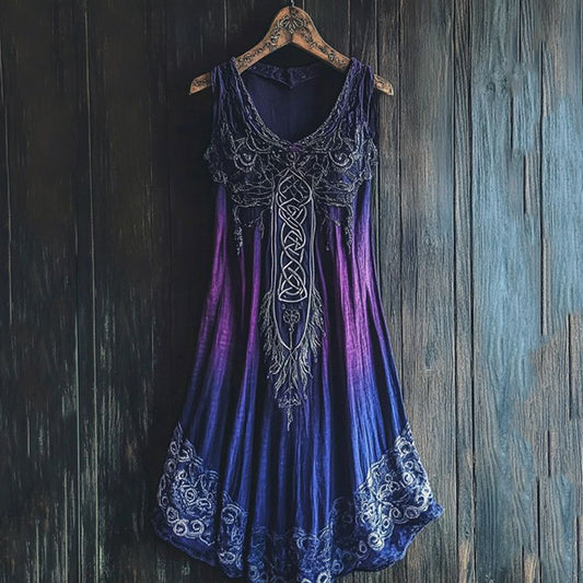 Vintage Celtic Gradient Lace Linen Tank Dress artswardrobe