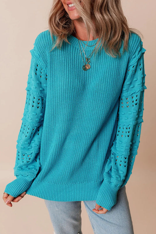 Marion® | Long-sleeved sweater with openwork ruffled crew neck