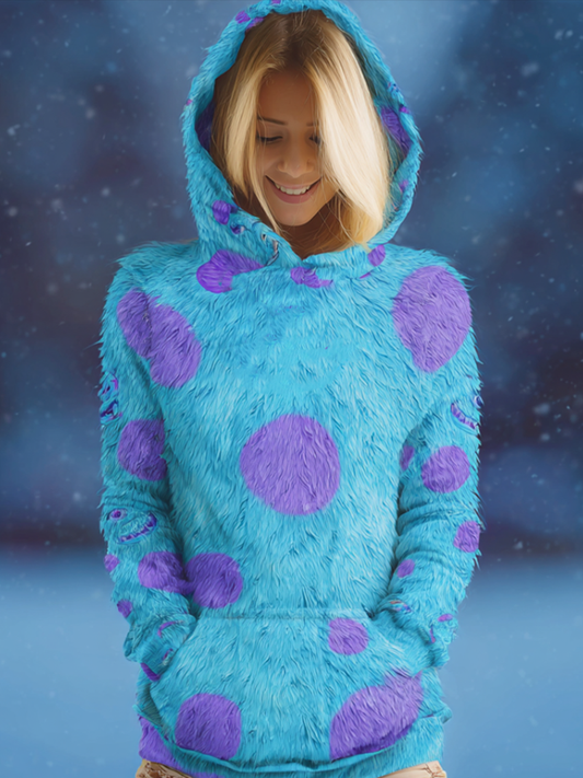 Comstylish Winter Monster Lady Warm Flannel Hooded Sweatshirt