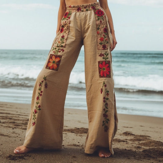 Women's Ethnic Floral Print Casual Pants artswardrobe