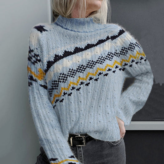 Vintage Icelandic Irregular Geometric Knit Turtleneck Sweater artswardrobe