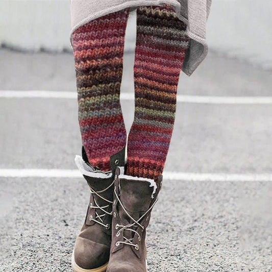 Vintage Colorblock Patchwork  Multicolored Cozy Knit Leggings elevenforest