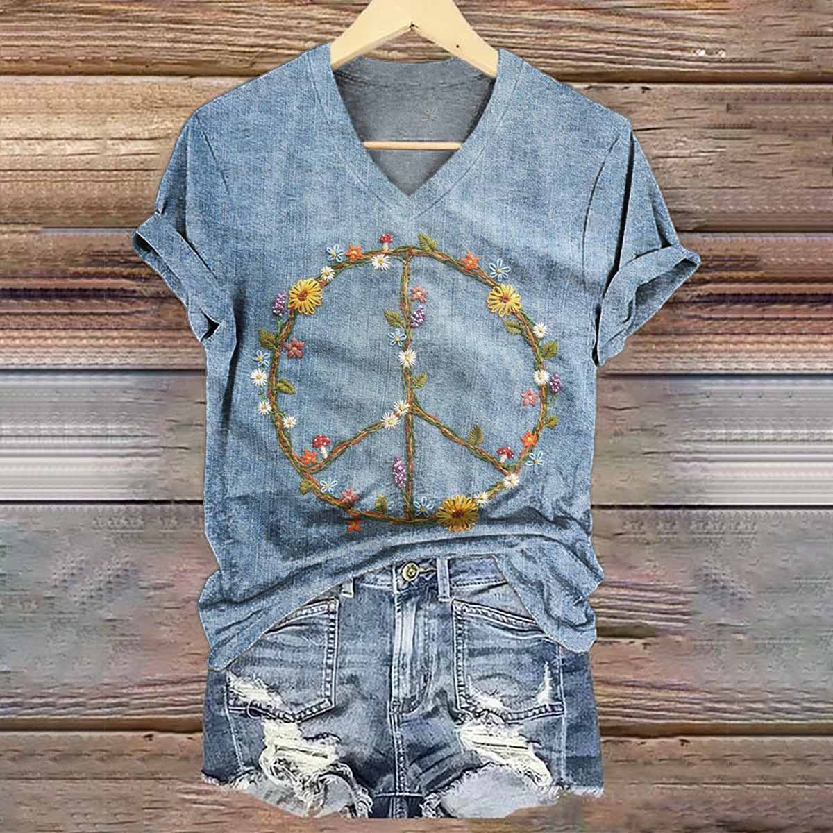 Hippy Art Print V-Neck T-Shirt