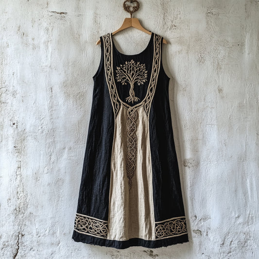 Vintage Viking Art Linen Sleeveless Maxi Dress artswardrobe