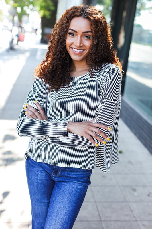 Hedwig® | Hello beautiful black ribbed dolman sweater top