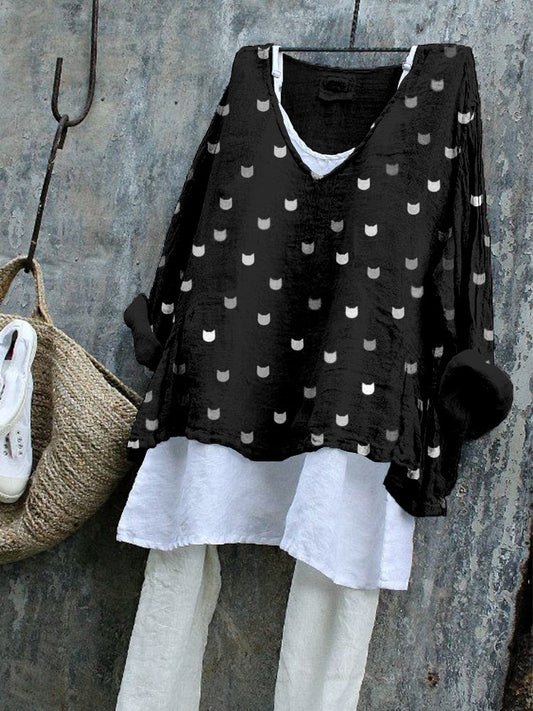 Cute Little Kitty Pattern Cozy Flowy Tunic elevenforest