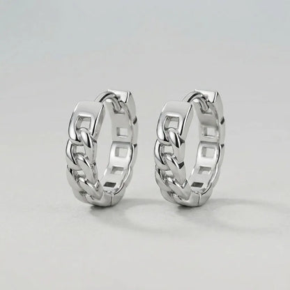Silver Chain Link Gothic Hoops Earrings
