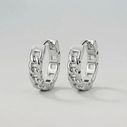 Silver Chain Link Gothic Hoops Earrings
