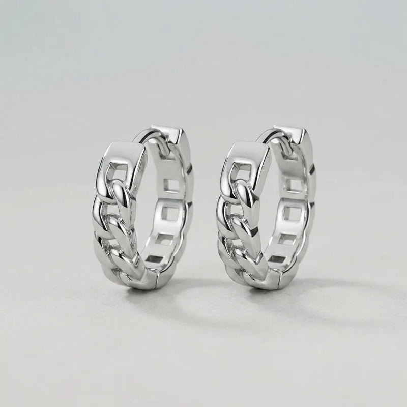 Silver Chain Link Gothic Hoops Earrings