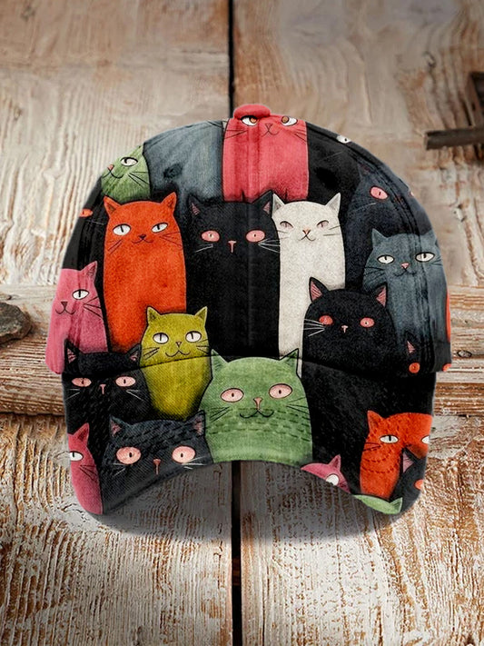 Comstylish Cute Crowded Cats Art Pattern Vintage Cap