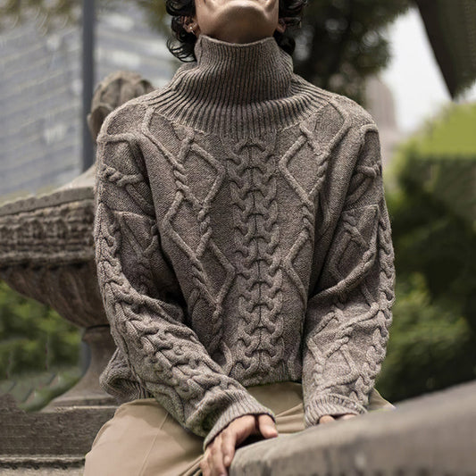 Men's Vintage Aran Jacquard Turtleneck Sweater artswardrobe