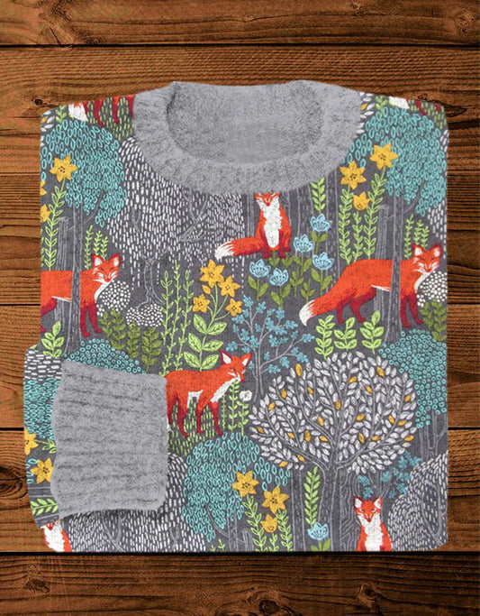 Fox in the Forest Graphic Vintage Cozy Knit Sweater artswardrobe