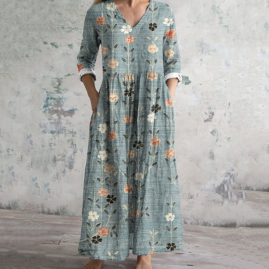 Vintage Floral Art Print Women's Linen Dress artswardrobe