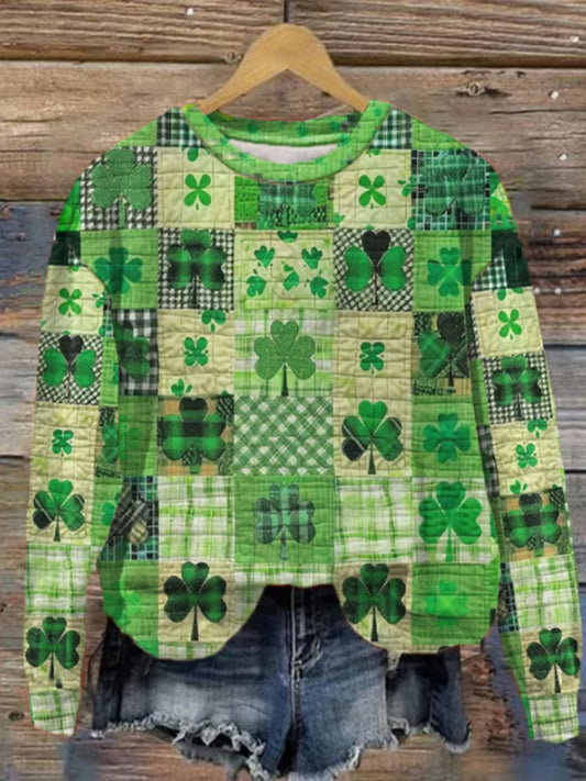 Comstylish Women's St. Patrick's Day Shamrock Art Print Casual Sweatshirt