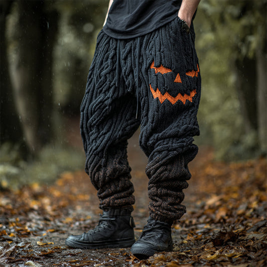 Halloween Pumpkin Emoji Men's Loose Knit Pants artswardrobe