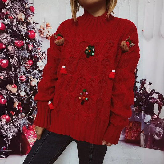Maite® | Women's Christmas character patchwork turtleneck sweater