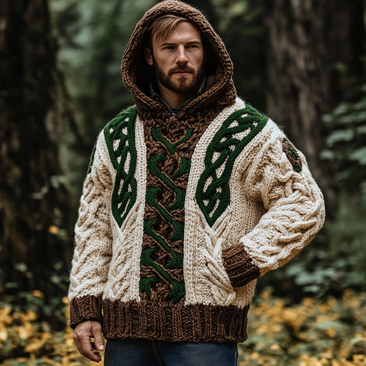 Men's Vintage Celtic Knot Knit Cozy Hooded Sweater elevenforest