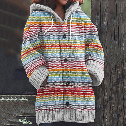 Vintage Rainbow Stripe Knit Jacquard Warmth Print Women's Sweater elevenforest