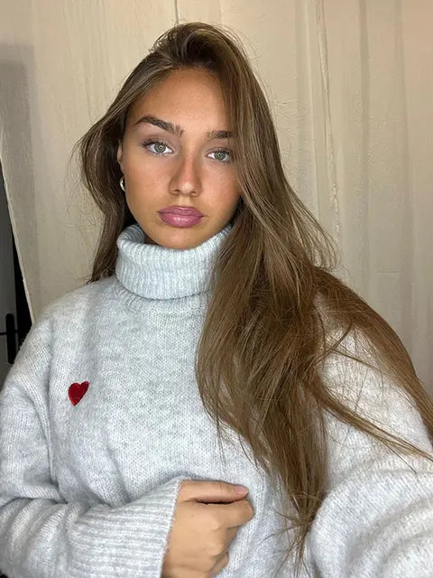 Emilia® | Elegant turtleneck sweater with a red heart