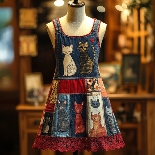 Comstylish Women's Retro Pop Cat Lace Sling Dress