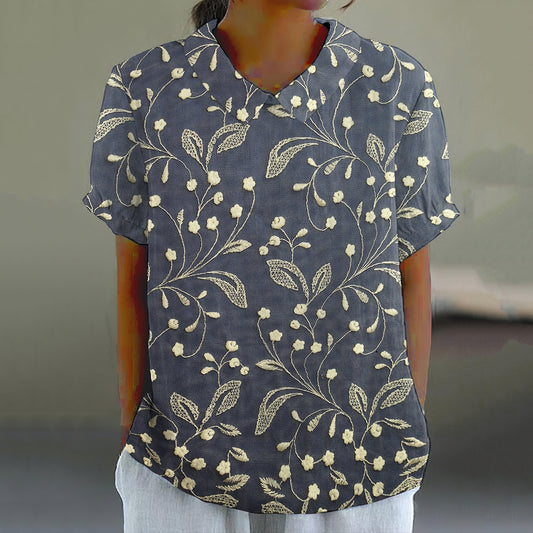 Comstylish Women'S Floral Lace Embroidery Pattern Casual Lapel Shirt