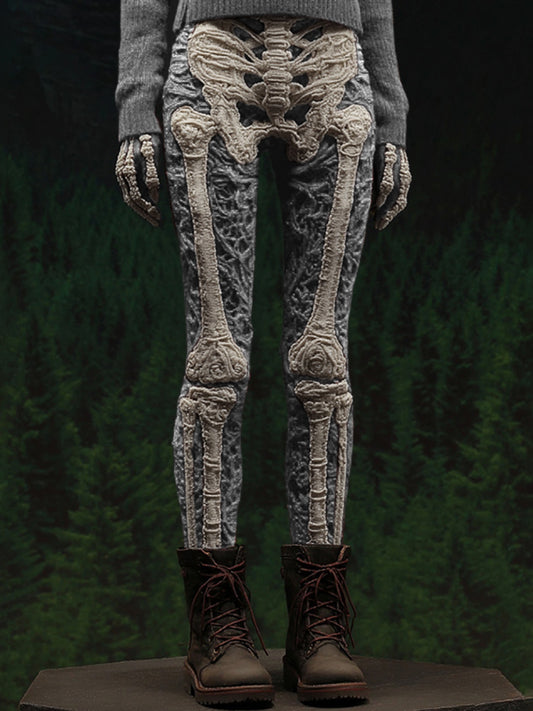 Comstylish Women's Vintage Skeleton Gradient Art Cozy Leggings