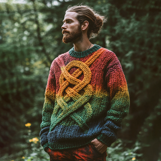Men's Rainbow Irish Celtic Knotted Warmth Knit Jacquard Sweater elevenforest