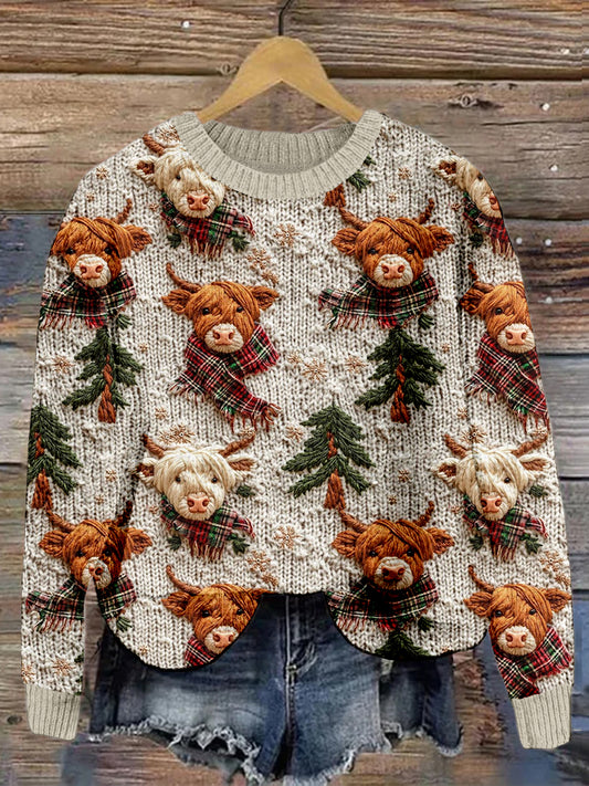 Christmas Cute Highland Cow Knitted Cozy Sweater artswardrobe