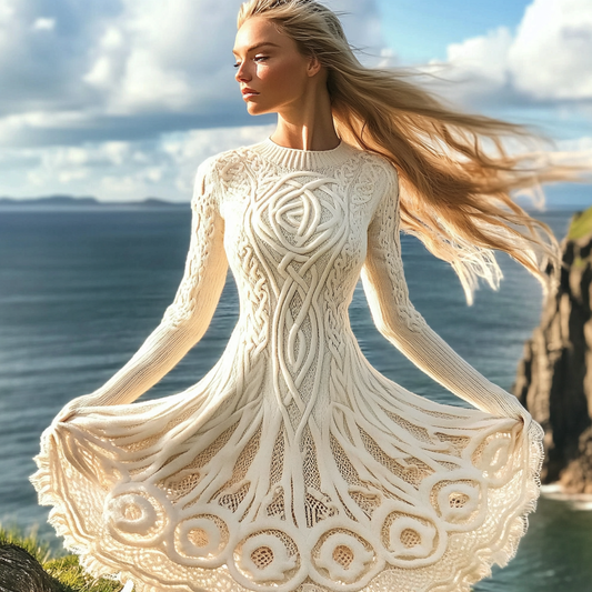 Women's Viking Cable Jacquard Chunky Knit Comfort Dress elevenforest