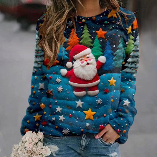 Comstylish Christmas Santa Claus Print Crew Neck Sweatshirt
