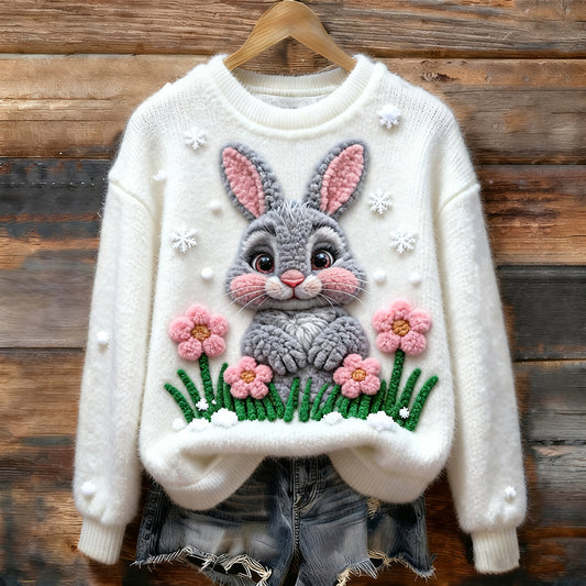 Christmas Bunny And Snowflake Pattern Knit Jacquard Sweater artswardrobe