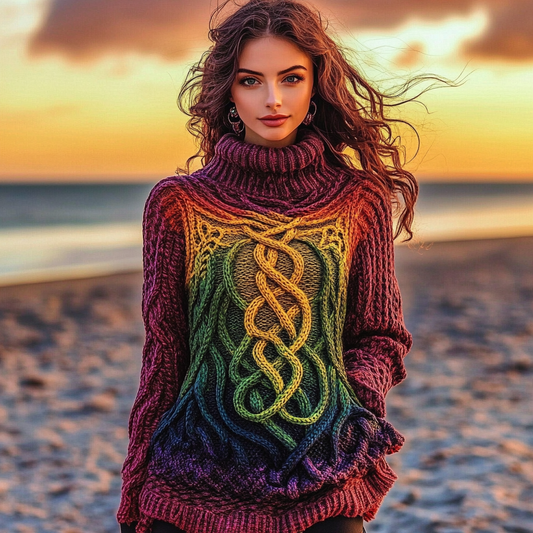 Women's Siri Rainbow Jacquard Cozy Turtleneck Sweater elevenforest