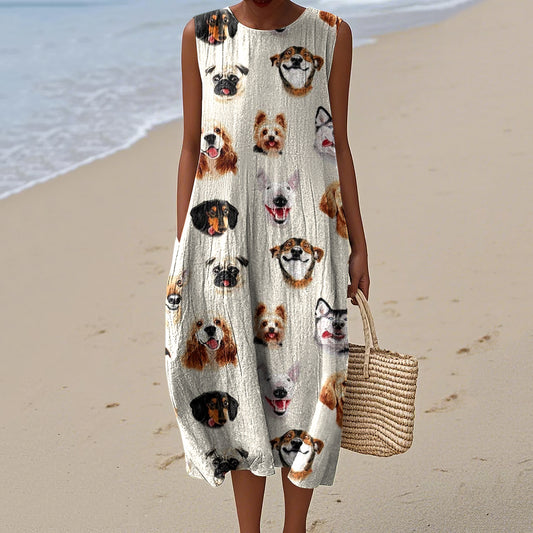 Women's Retro  Cool Dogs Picture Art Print Sleeveless Dress artswardrobe