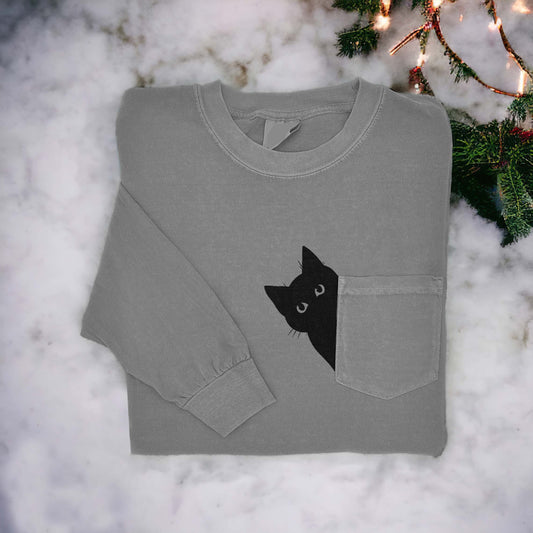 Funny Japanese Art Black Cat Art Women's Cozy Pocket T-Shirt elevenforest