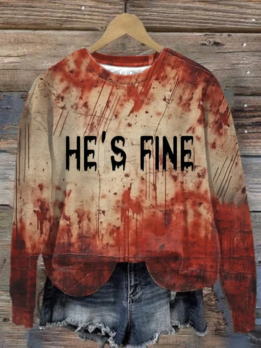 Comstylish Women's He's Fine Bloody Print Round Neck Sweatshirt