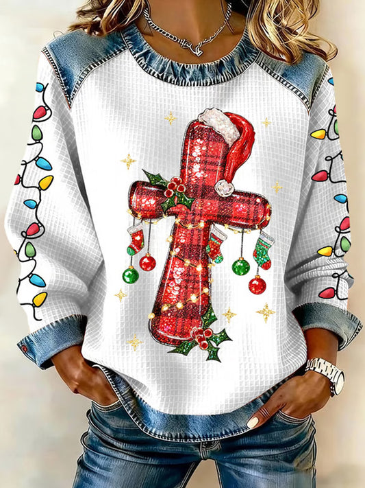 Comstylish Women's Faith Cross Christmas Print Casual Sweatshirt