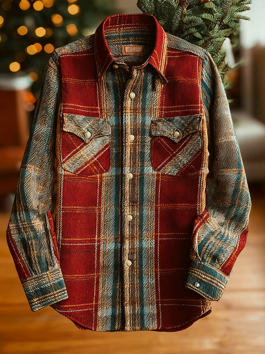 Men's Christmas Retro Checkered Cotton And Linen Shirt artswardrobe