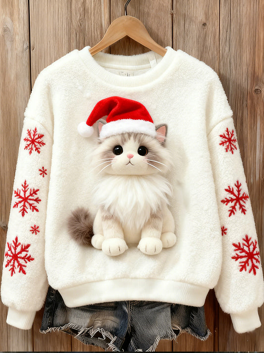 Comstylish Sitting Marmalade Ragdoll Flannel Crew Neck Sweatshirt