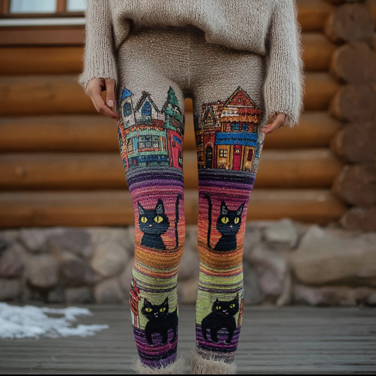 Rainbow Fun Cat Lady's Knitted Tight-fitting Leggings elevenforest