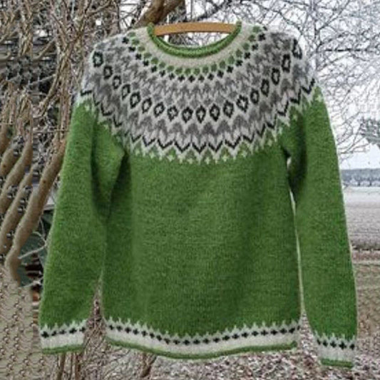 Vintage Icelandic Knit Jacquard Warmth Crew Neck Sweater Unisex elevenforest