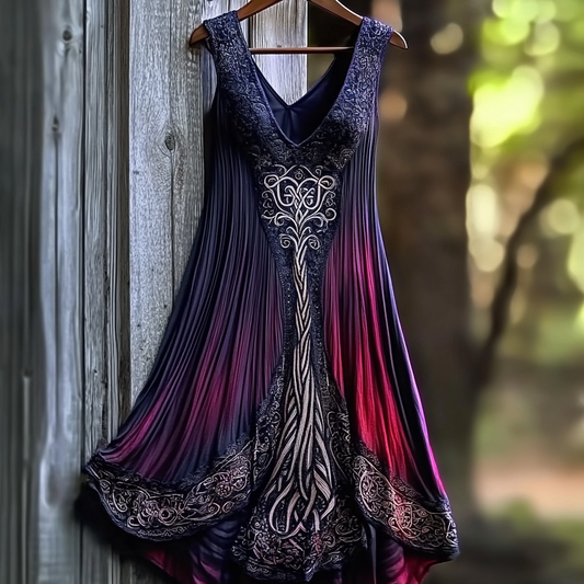 Women's Vintage Viking Tree Of Life Casual Comfort Sleeveless Dress artswardrobe